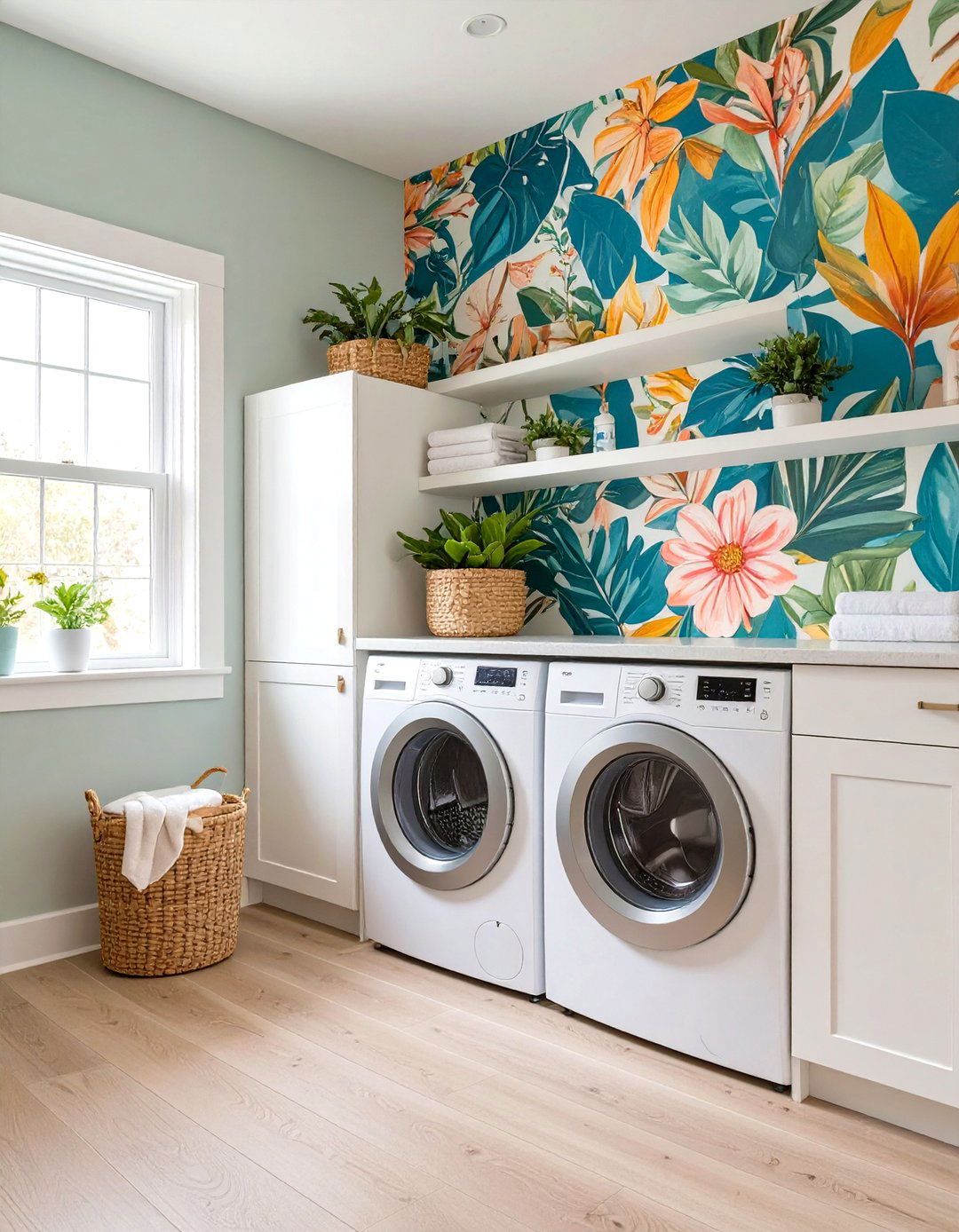 DIY Removable Wallpaper Accent - 30 utility room diy small laundry room ideas