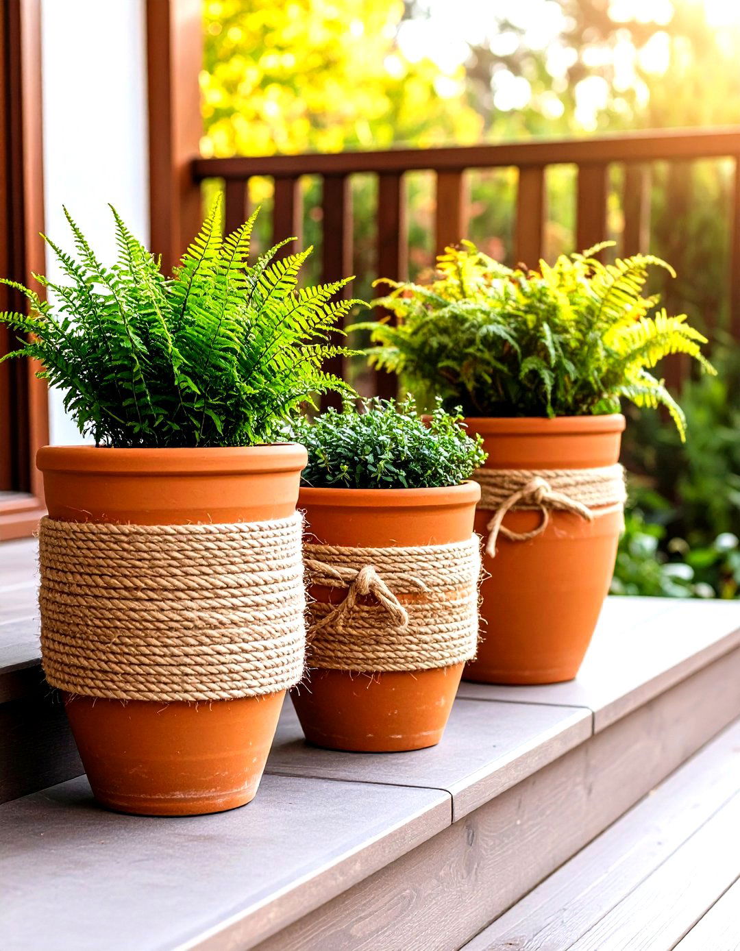 DIY Rope Wrapped Planters for a Budget Patio - 30 patio ideas on a budget