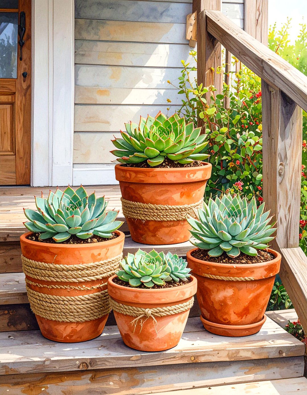 DIY Rope Wrapped Planters - 30 outdoor decor ideas