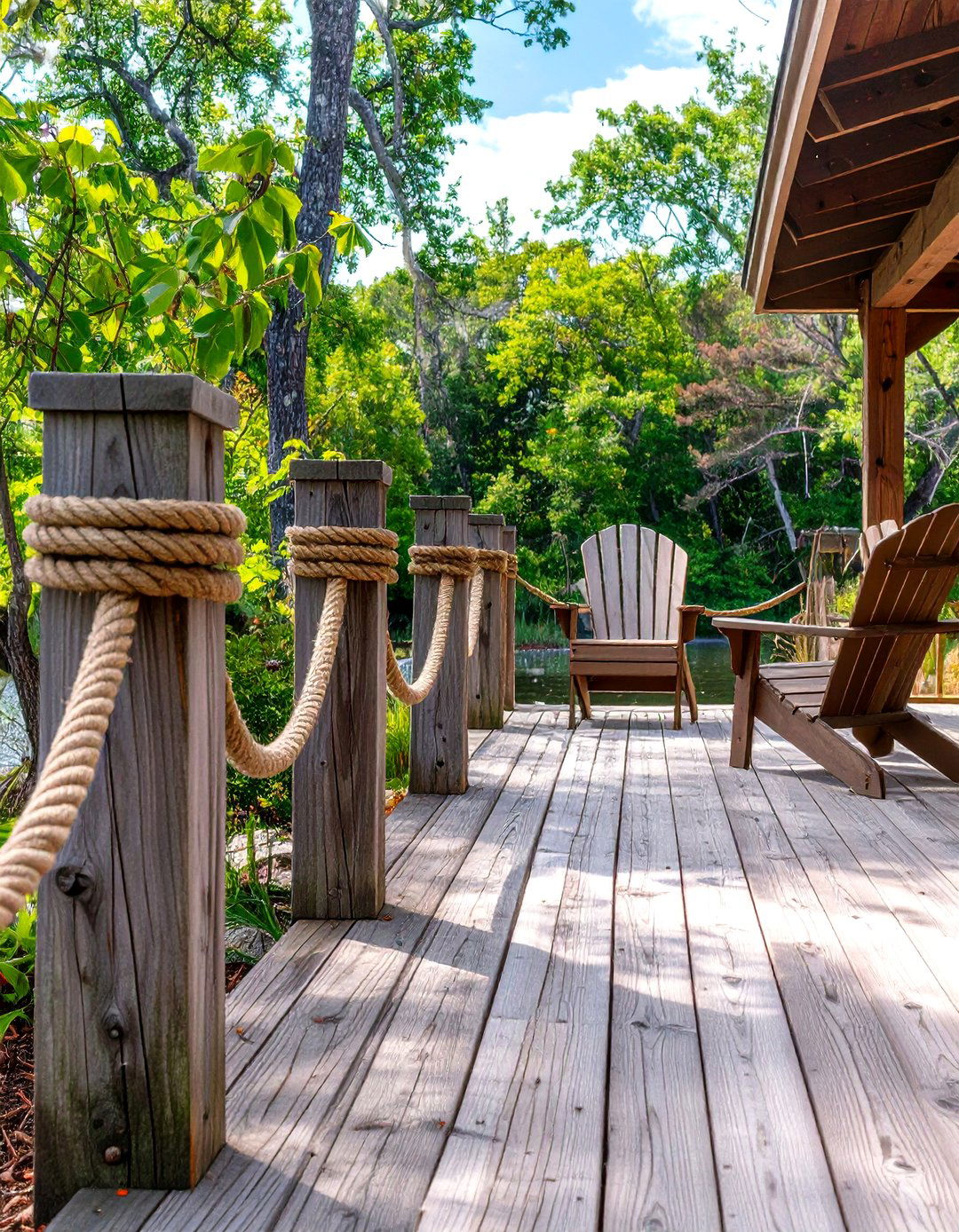 DIY Rope and Post Railing - 30 inexpensive deck railing ideas