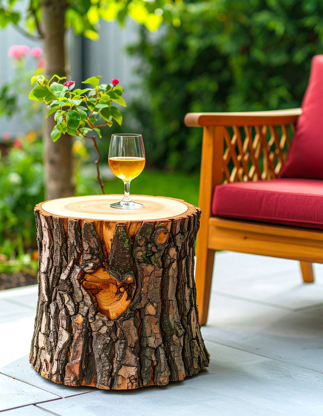 DIY Side Tables from Tree Stumps - 30 patio decorating ideas on a budget