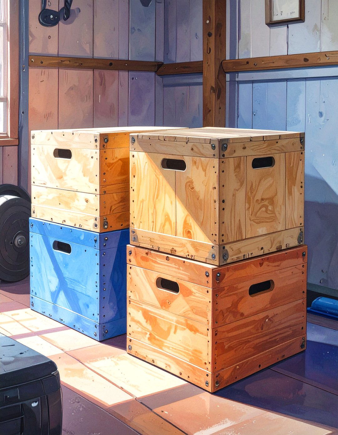 DIY Stackable Plyometric Boxes in a Small Garage Gym - 30 small garage gym ideas