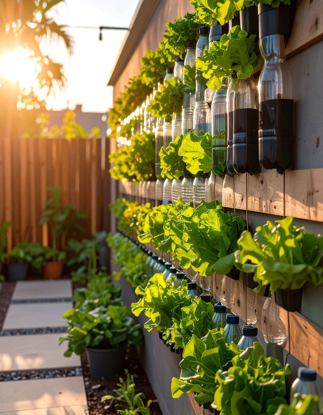 DIY Vertical Bottle Garden - 30 small backyard garden ideas