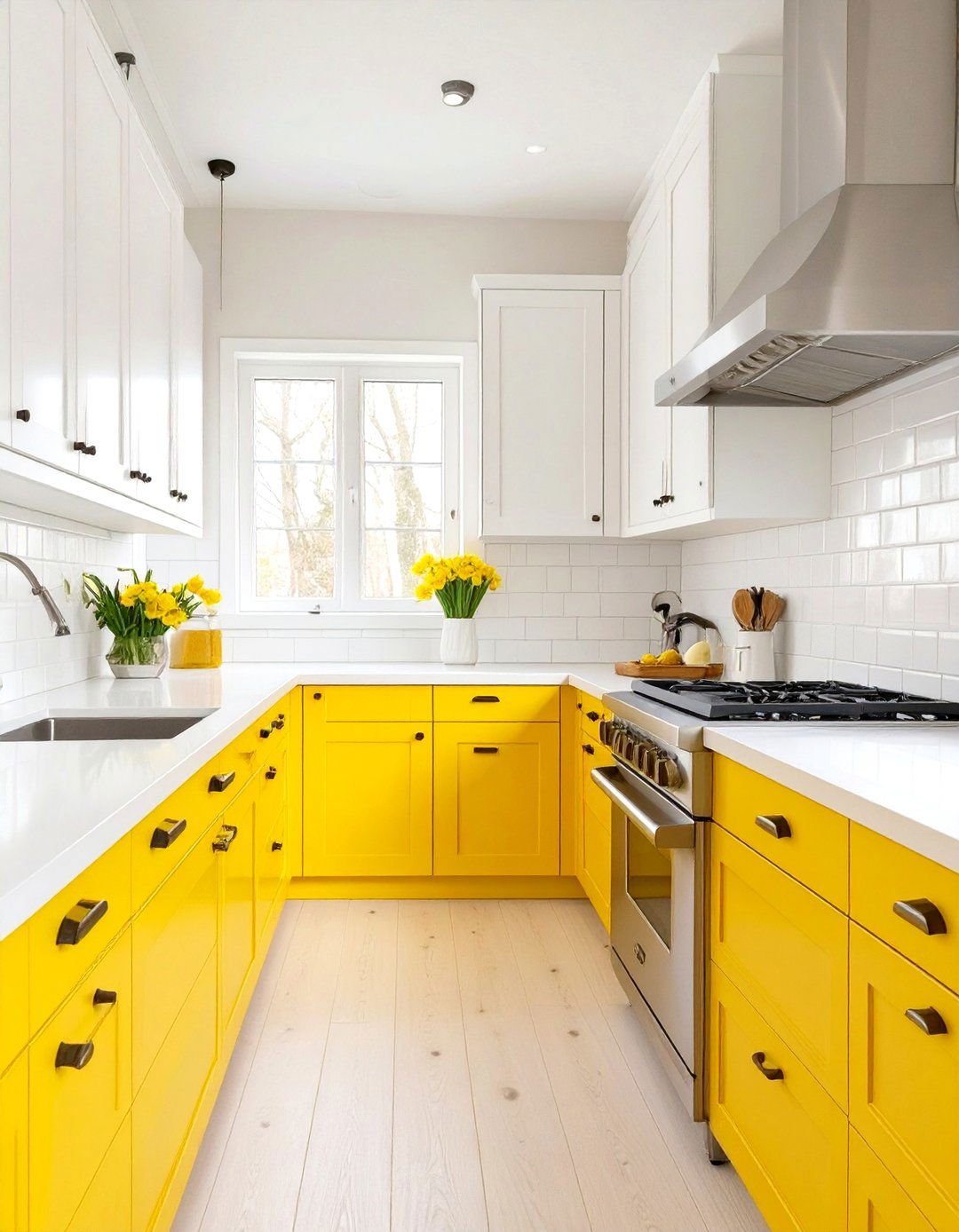 Daffodil Yellow Lower Cabinets - 30 yellow kitchen ideas