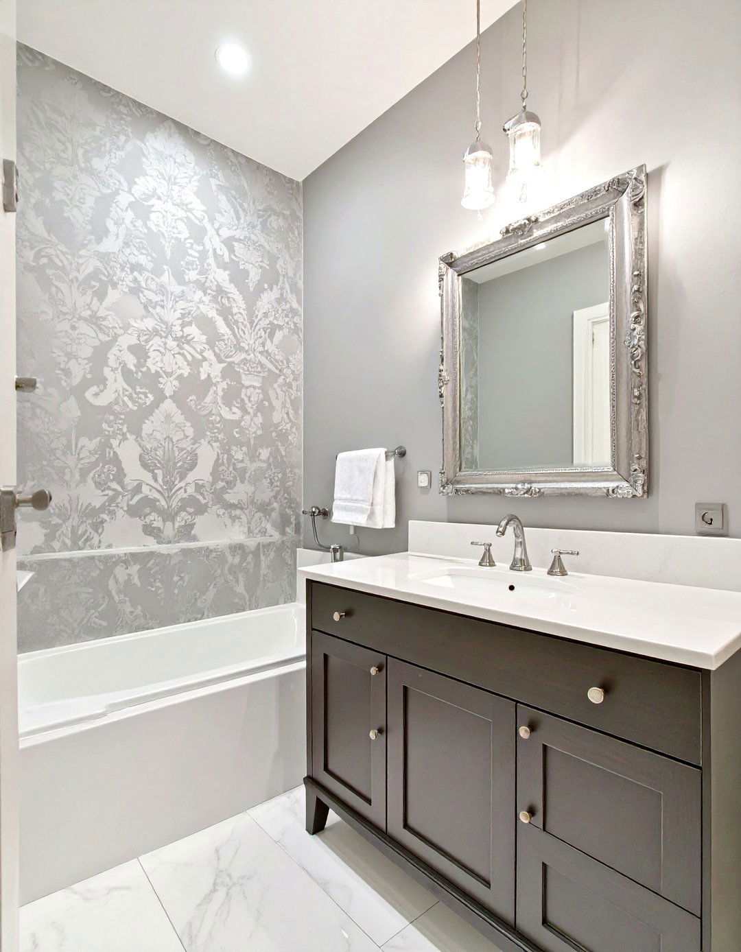 Damask Print Half Bathroom - 30 half bathroom wallpaper ideas