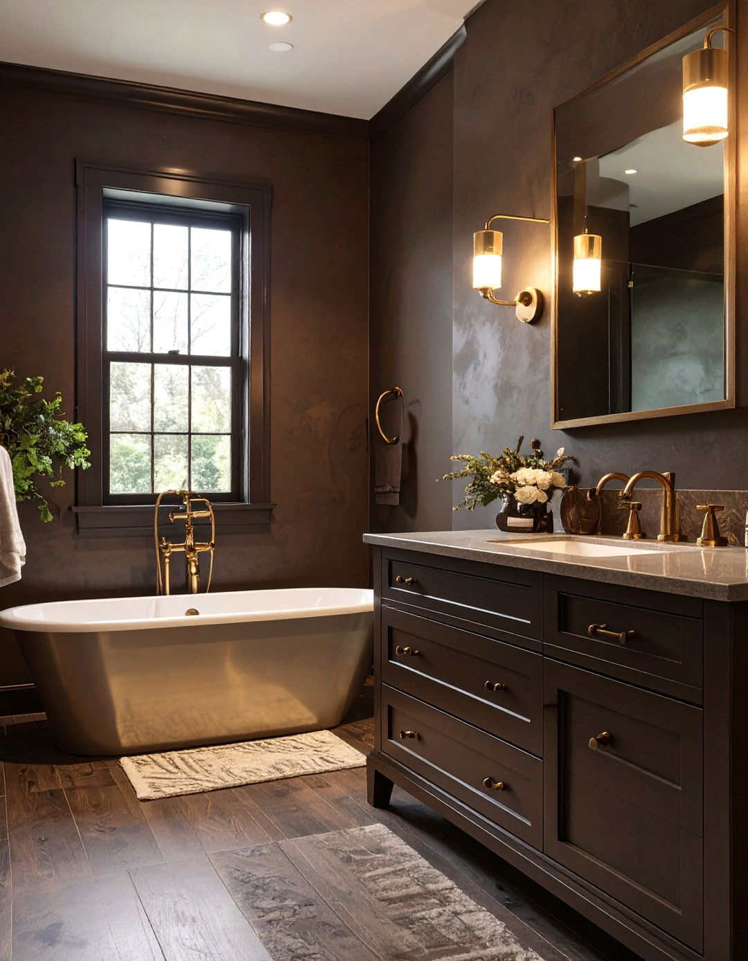 Dark Brown and Brass Bathroom - 30 brown bathroom ideas