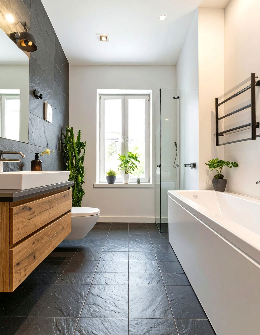 Dark Floor Tiles with Light Walls - 30 small bathroom bathroom tile ideas