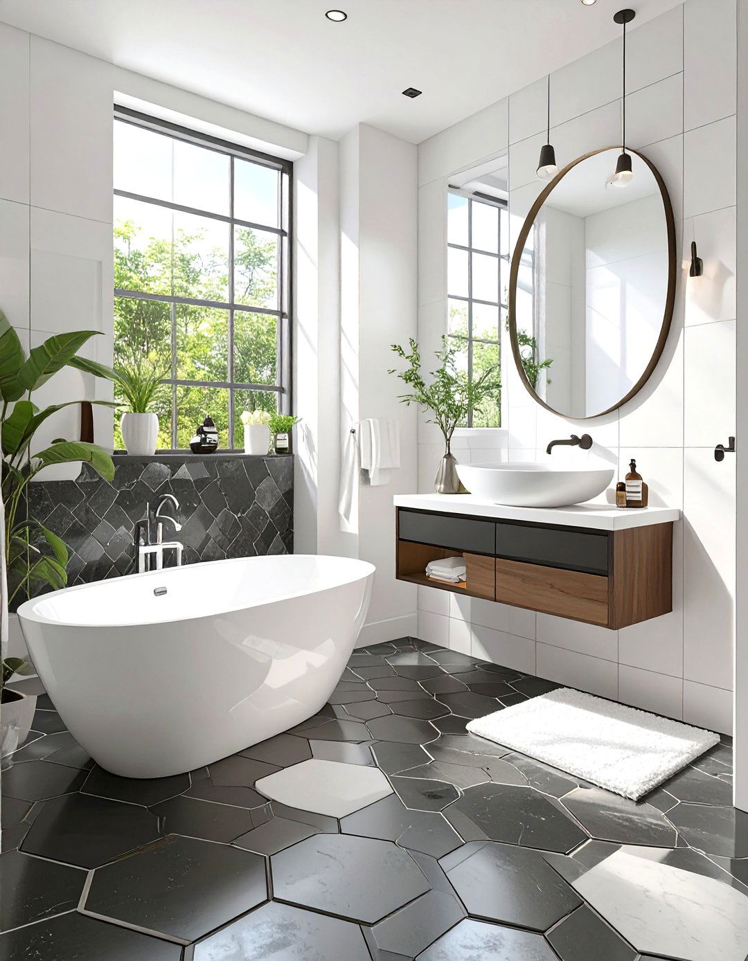 Dark Floor with Light Walls - 30 bathroom tile ideas for small bathrooms