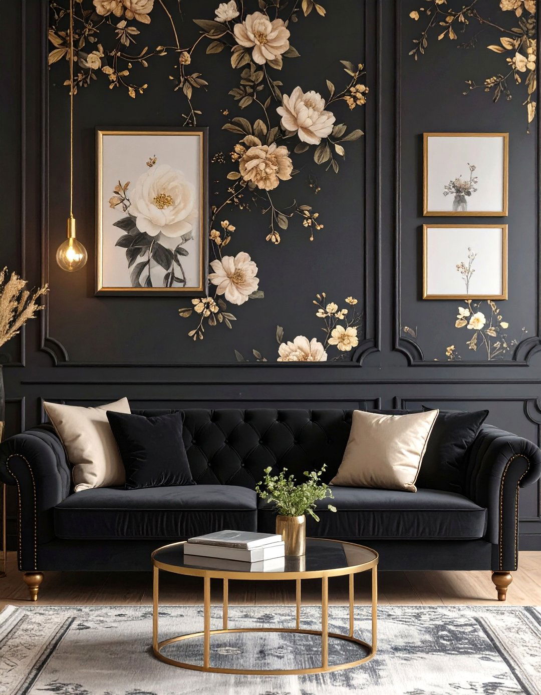 Dark Floral Living Room - 30 black and gold living room ideas