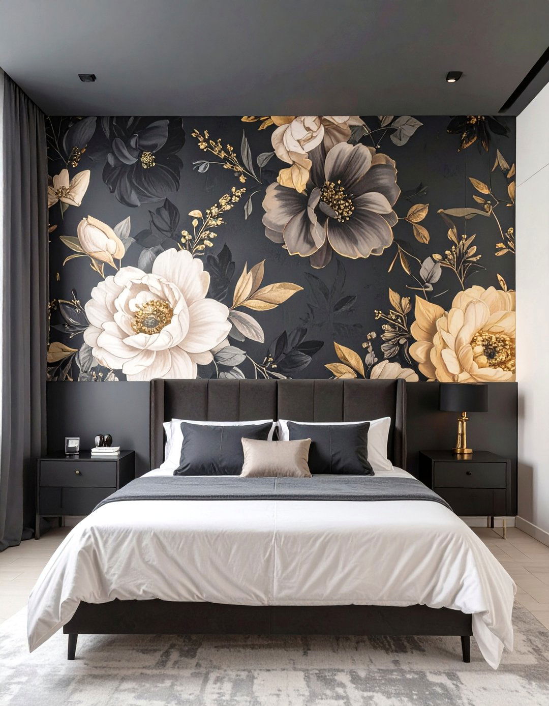 Dark Floral Wallpaper Bedroom - 30 black and gold bedroom ideas