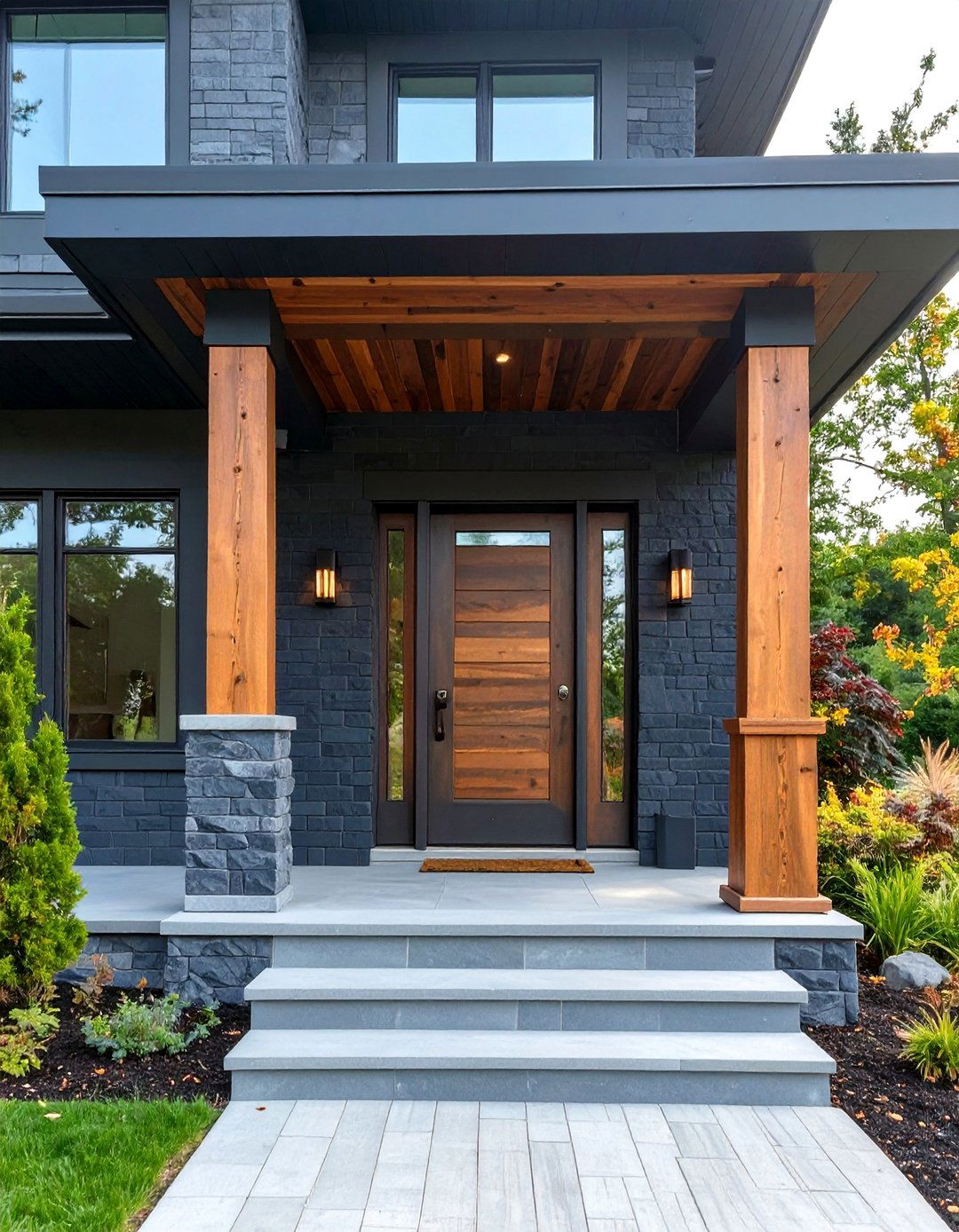 Dark Gray with Wood Accents - 30 house exterior brick paint color ideas