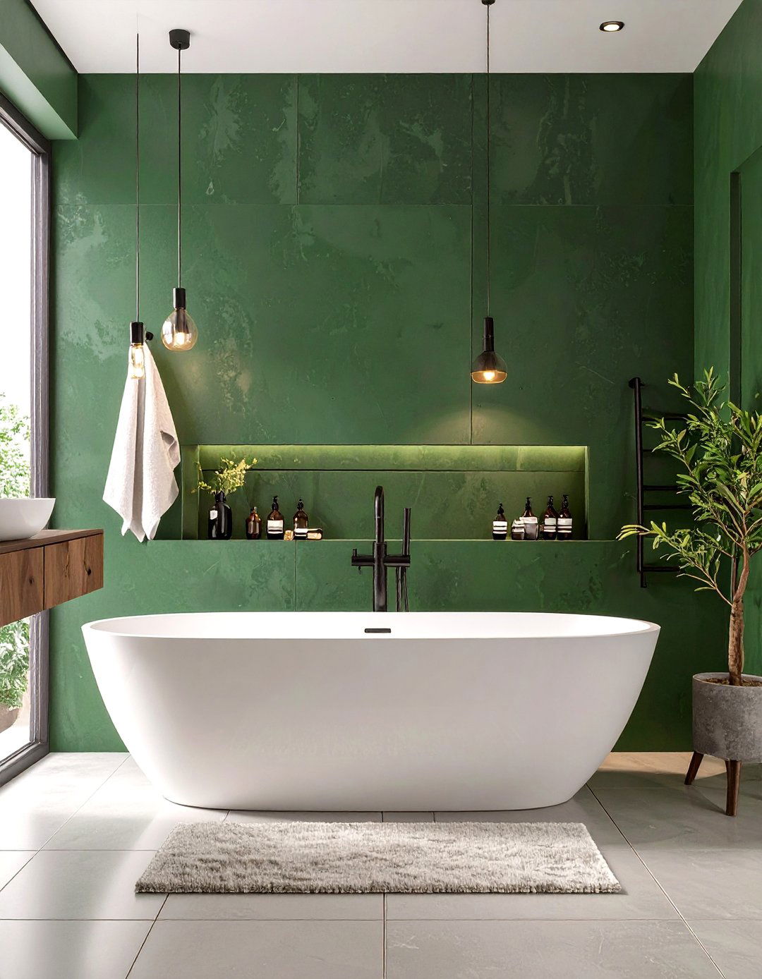 Dark Green Bathroom with a Freestanding Tub - 30 dark green bathroom ideas
