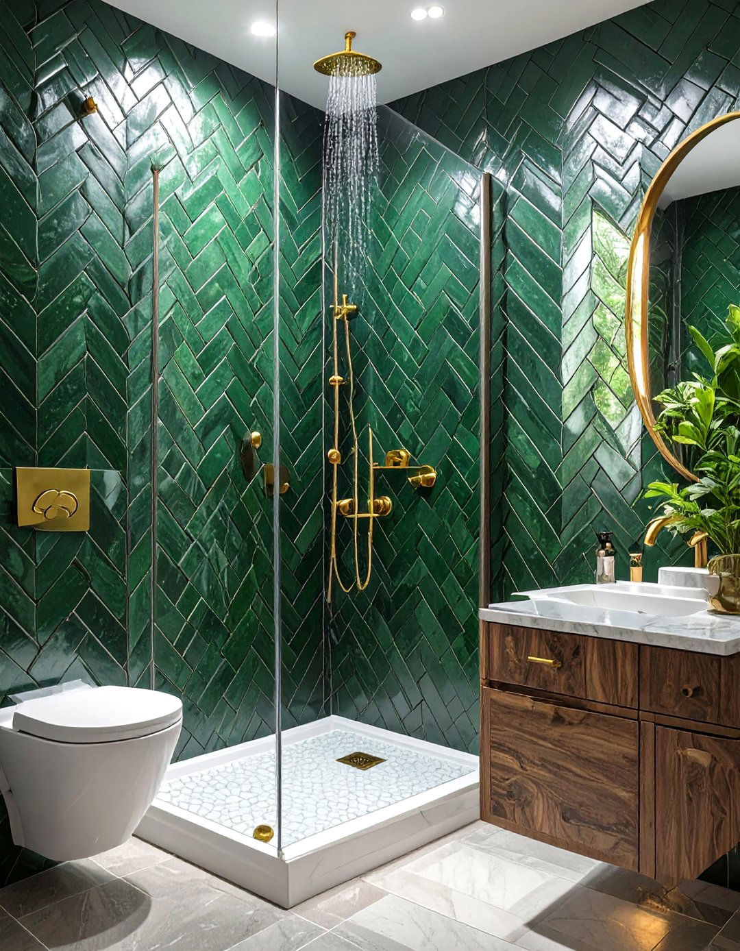 Dark Green Herringbone Tile Shower - 30 dark green bathroom ideas