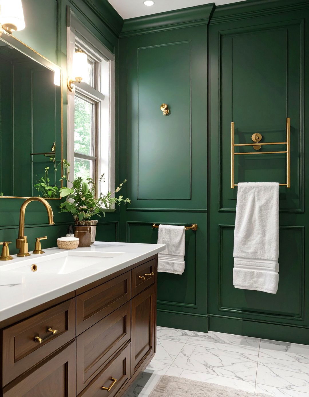 Dark Green and Brass Fixtures Bathroom - 30 dark green bathroom ideas