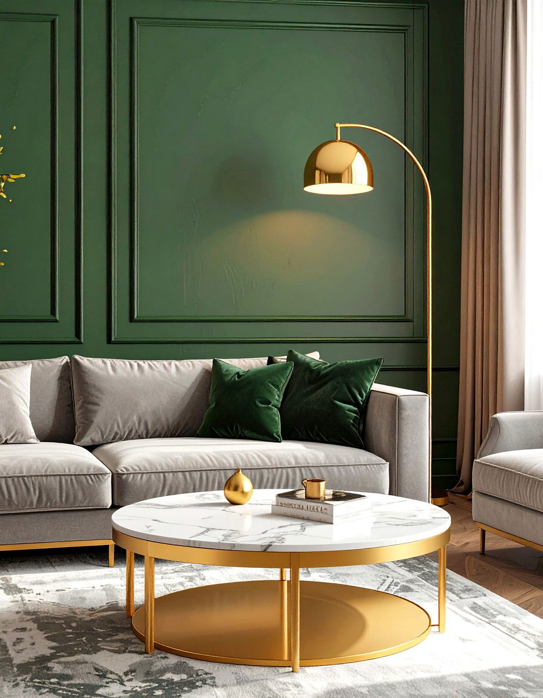 Dark Green and Gold Living Room - 30 green living room ideas