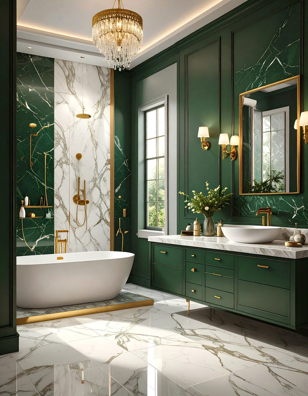 Dark Green and Marble Luxury Bathroom - 30 dark green bathroom ideas