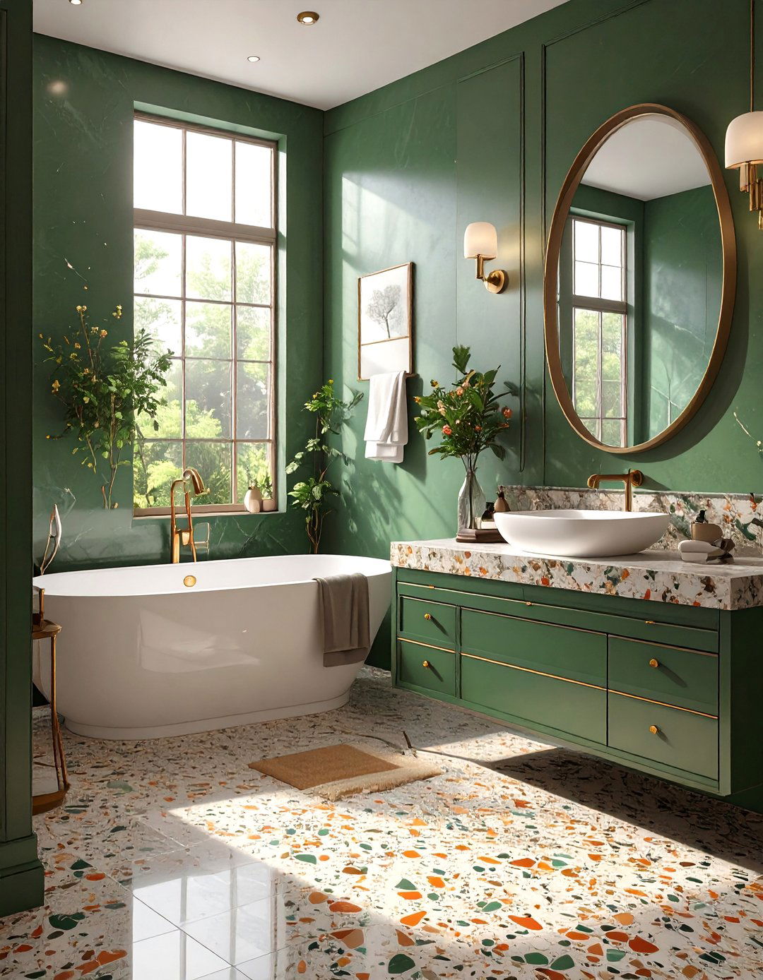 Dark Green and Terrazzo Bathroom - 30 dark green bathroom ideas