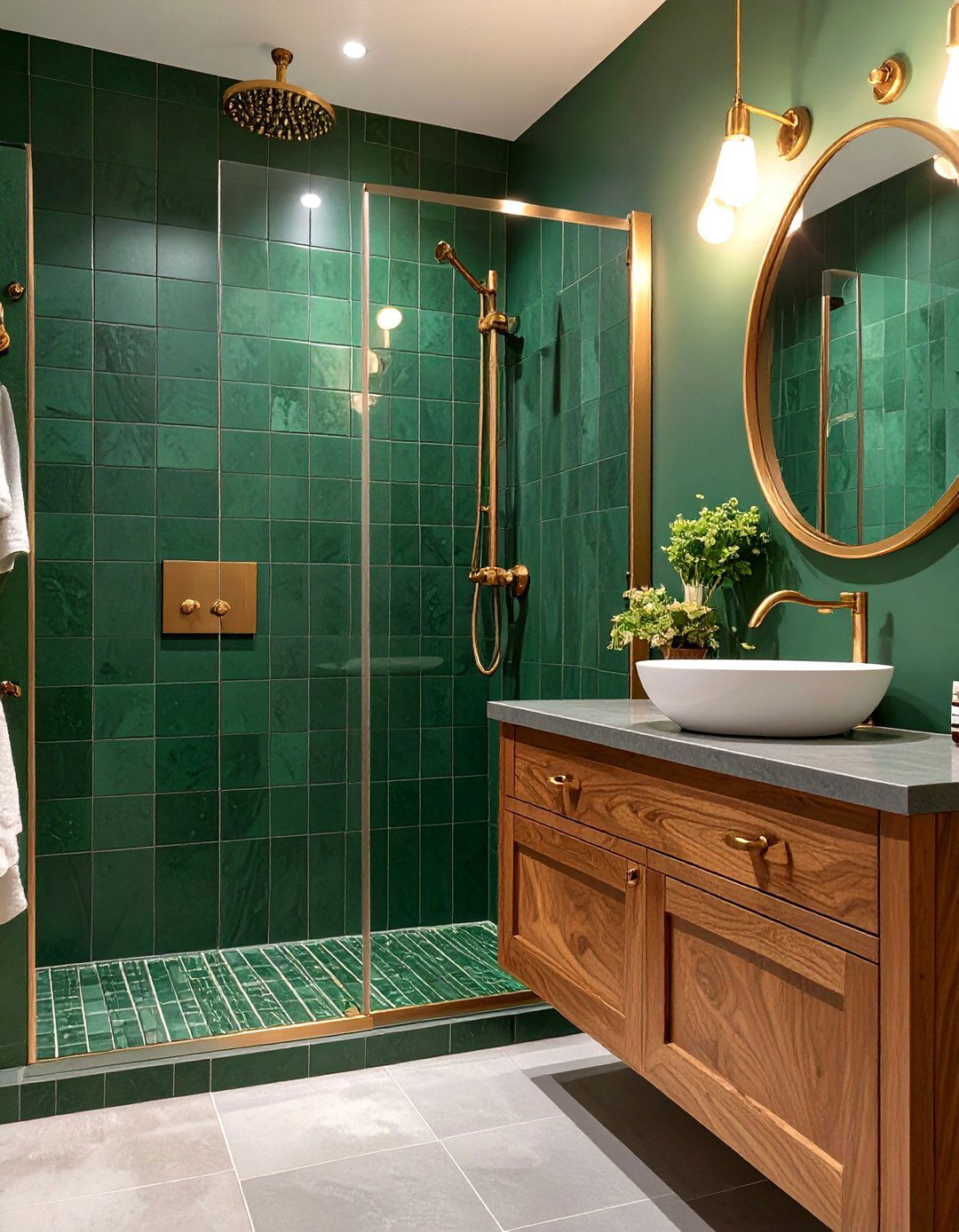 Dark Green and Wood Bathroom - 30 mens bathroom ideas