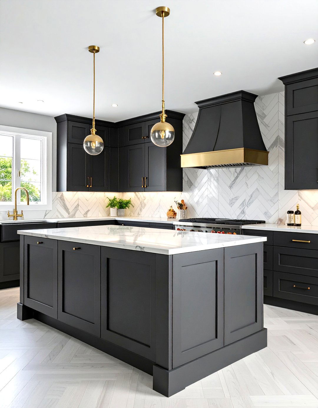Dark Grey and Brass Kitchen - 30 grey kitchen cabinets ideas