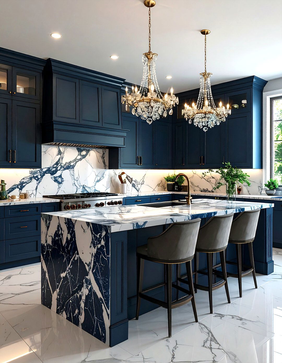 Dark Grey and Marble Luxe Kitchen - 30 grey kitchen ideas