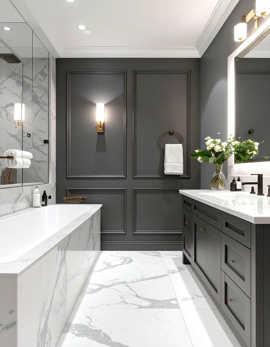 Dark Grey and White Marble Bathroom - 30 grey bathroom ideas