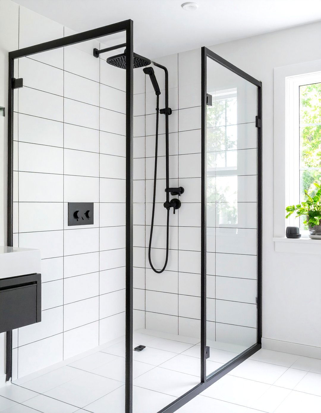 Dark Grout and Light Tile Shower - 30 large tile shower ideas