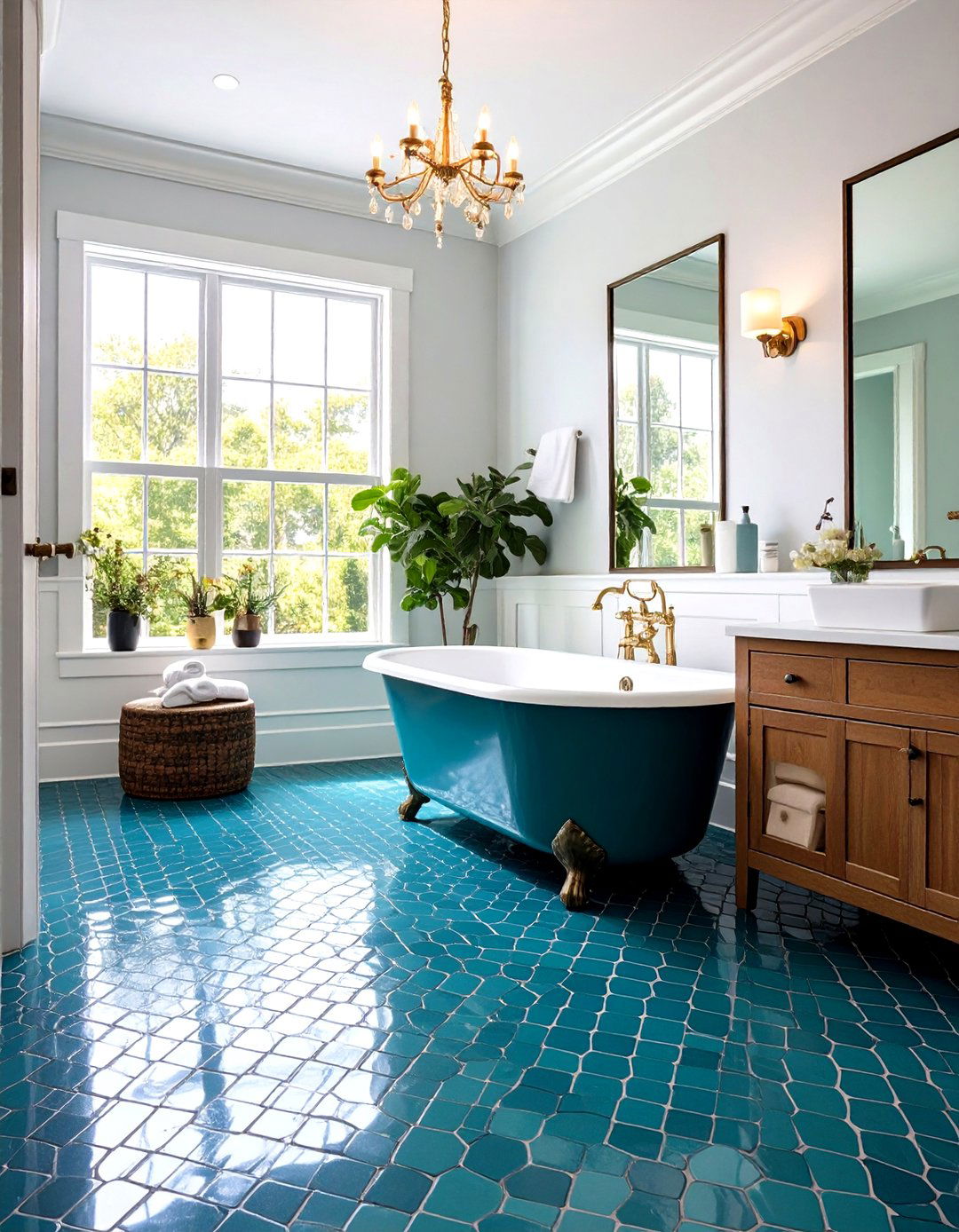 Dark Grout with Colorful Penny Tiles - 30 penny tile bathroom floor ideas