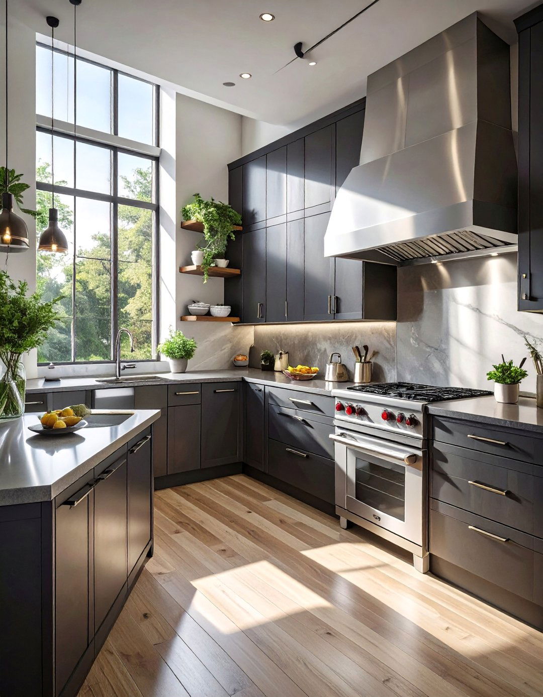 Dark Kitchen with Stainless Steel Countertops - 30 dark kitchen ideas