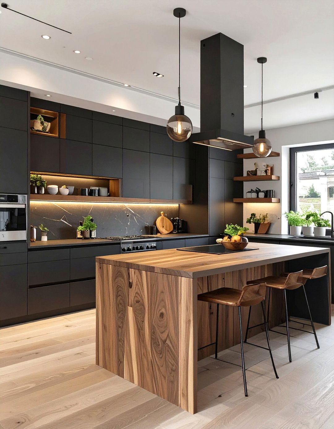 Dark Kitchen with Warm Wood Accents - 30 dark kitchen ideas