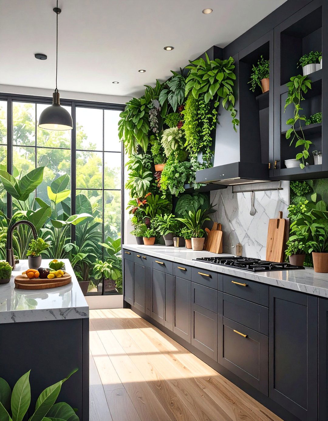 Dark Kitchen with a Living Wall - 30 dark kitchen ideas