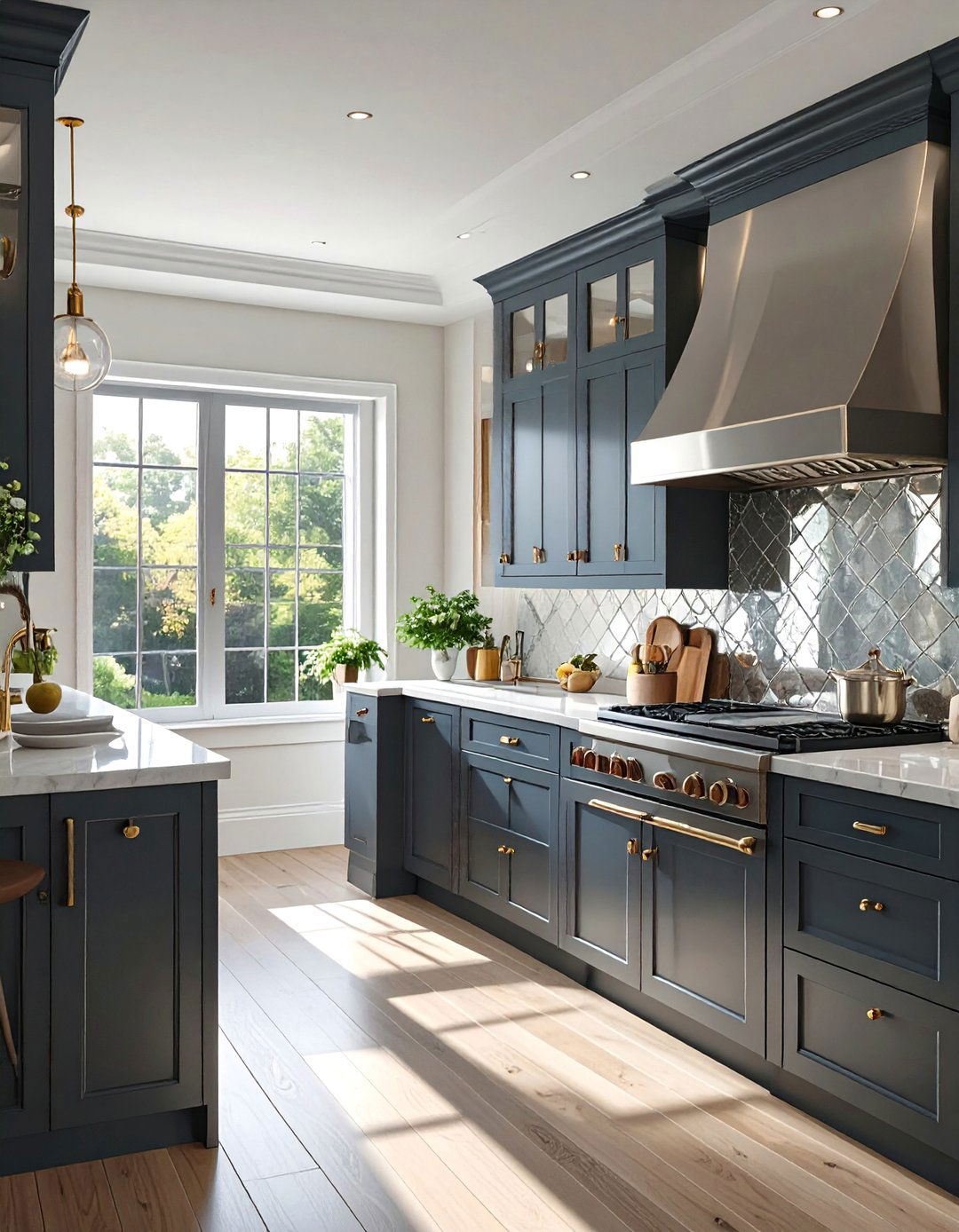 Dark Kitchen with a Mirrored Backsplash - 30 dark kitchen ideas