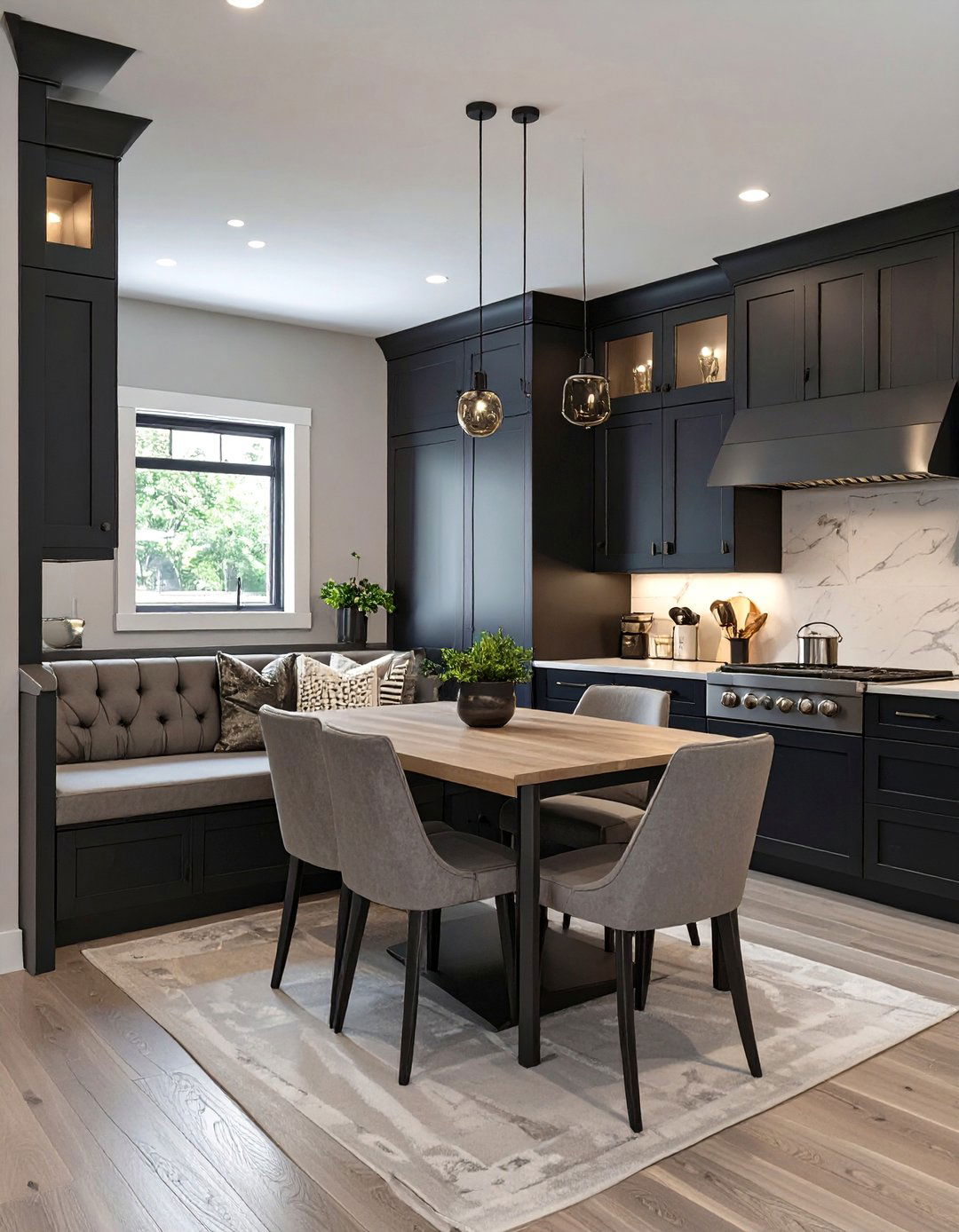 Dark Kitchen with an Integrated Dining Nook - 30 dark kitchen ideas