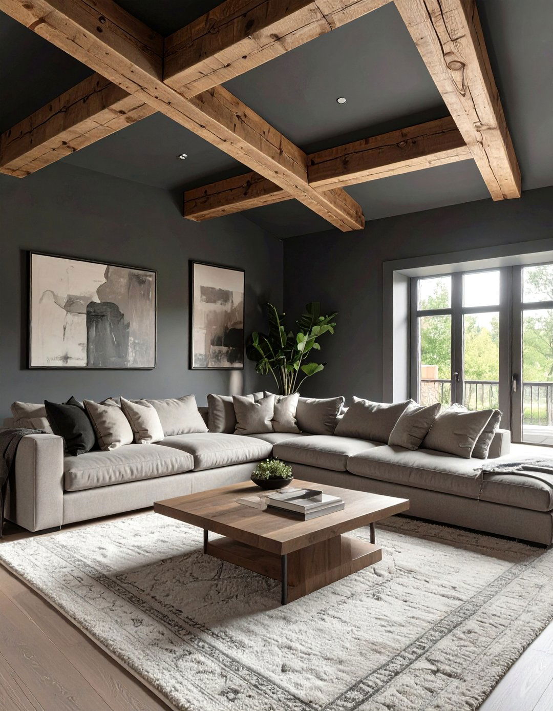 Dark Living Room with Exposed Beams - 30 dark living room ideas
