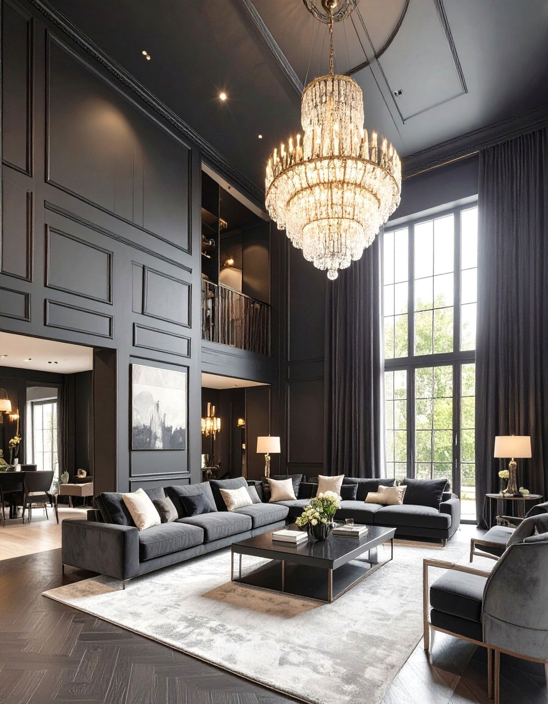 Dark Living Room with High Ceilings - 30 dark living room ideas