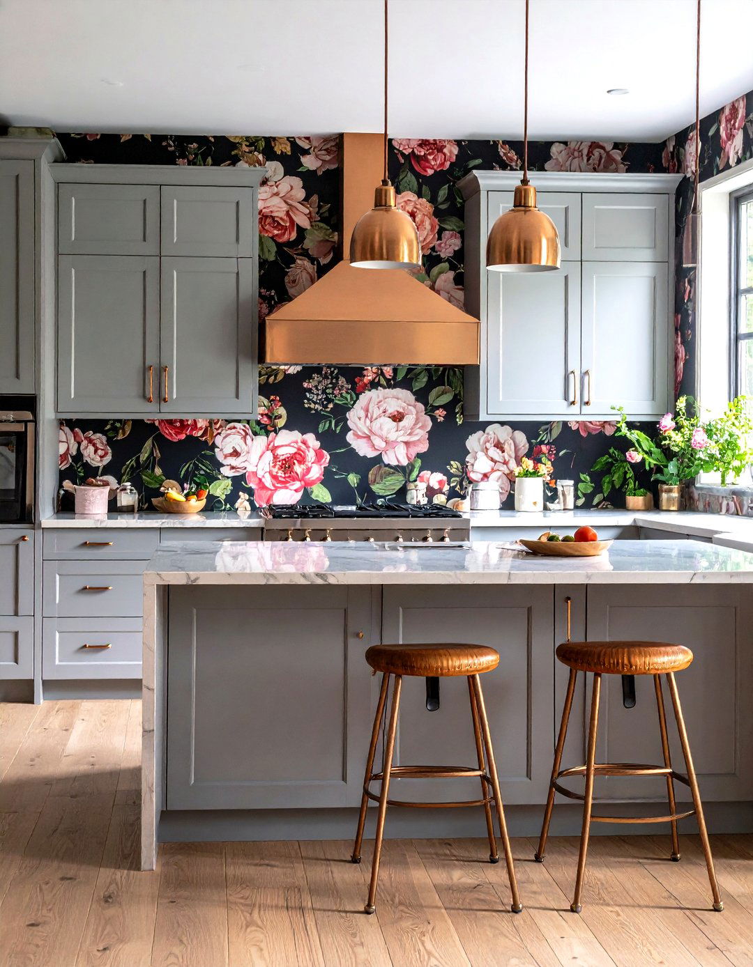 Dark Moody Floral Kitchen Wallpaper - 30 kitchen wallpaper ideas
