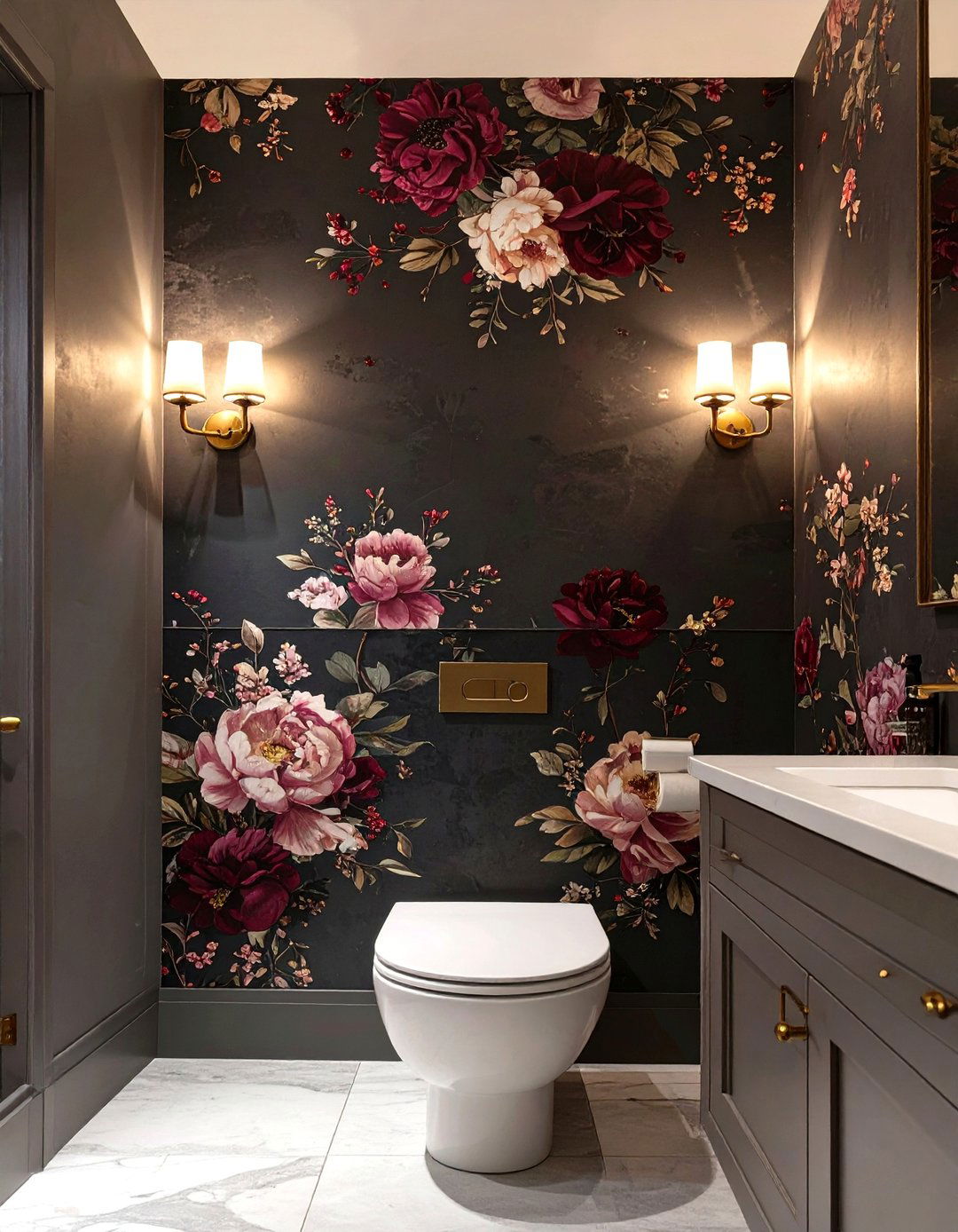 Dark Moody Floral Wallpaper - 30 small bathroom bathroom wallpaper ideas