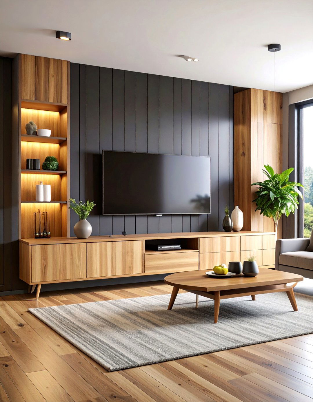 Dark Shiplap Feature Wall - 30 accent wall behind tv ideas