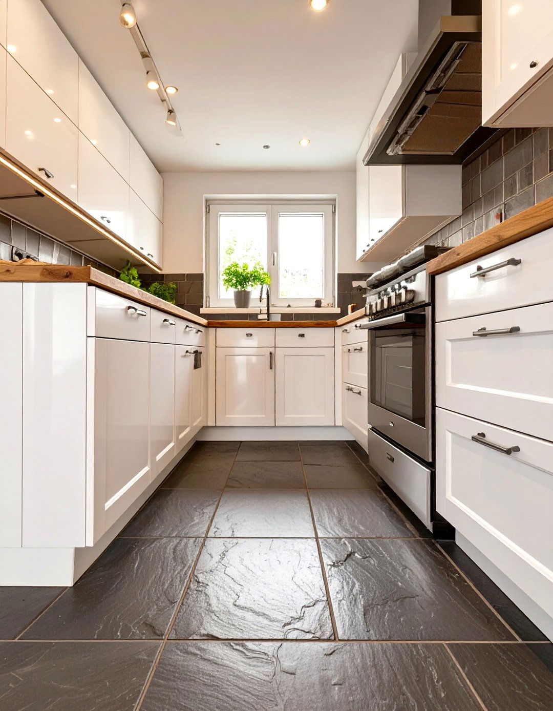 Dark Slate Natural Stone Kitchen Floor Tile - 30 small kitchen floor tile ideas