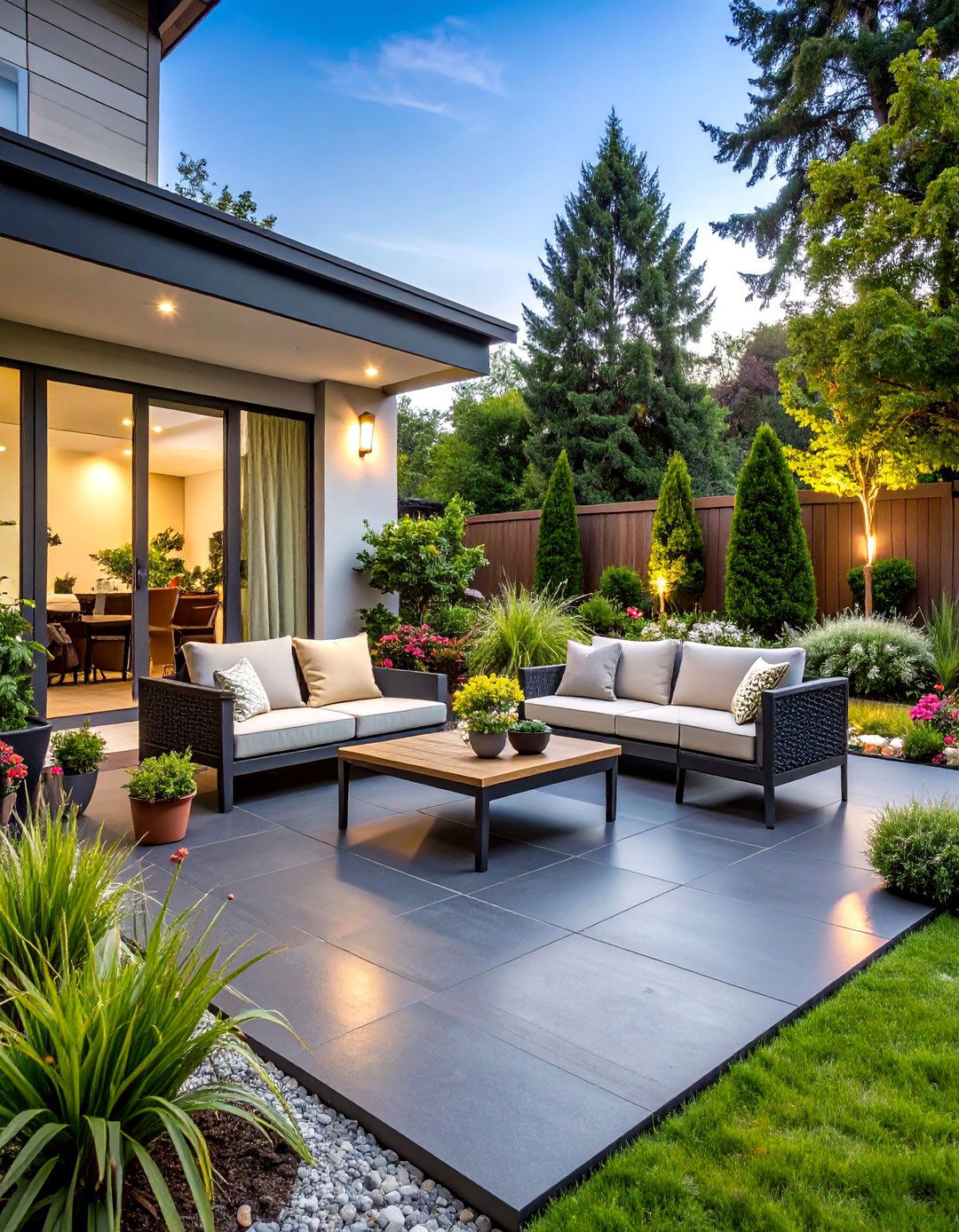 Dark Stained Concrete for Dramatic Effect - 30 backyard concrete ideas