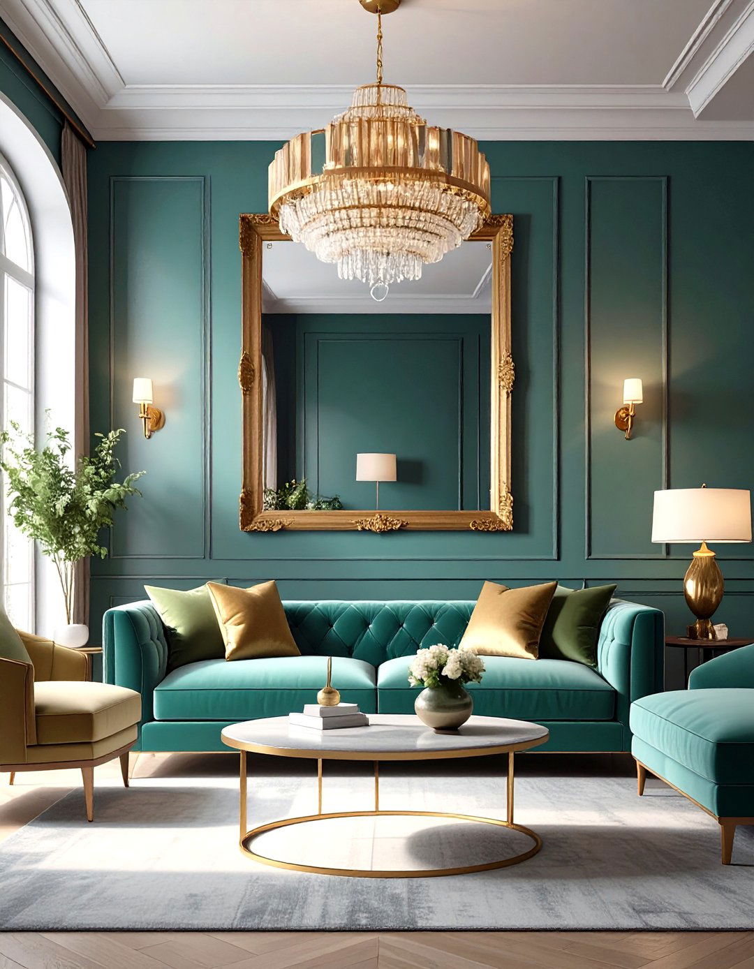 Dark Teal Green Moody Living Room - 30 green living room ideas