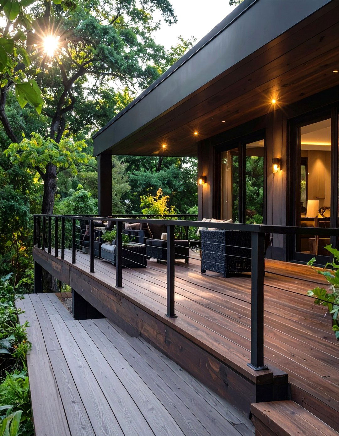 Dark Wood for a Dramatic Effect - 30 modern horizontal deck railing ideas
