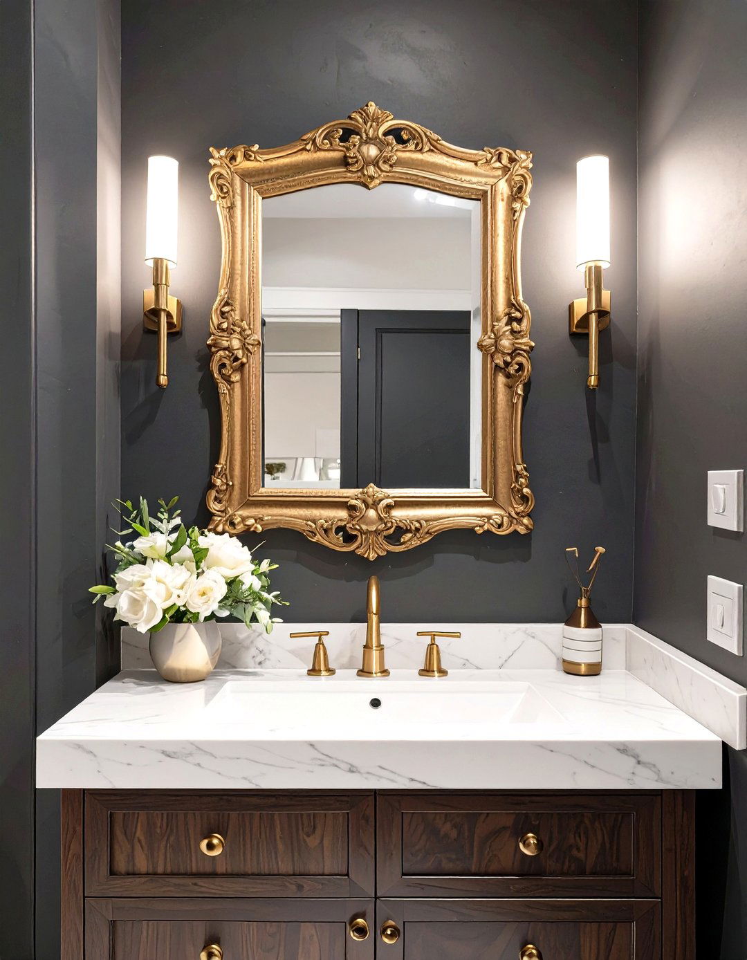 Dark and Dramatic Half Bathroom - 30 modern half bathroom ideas