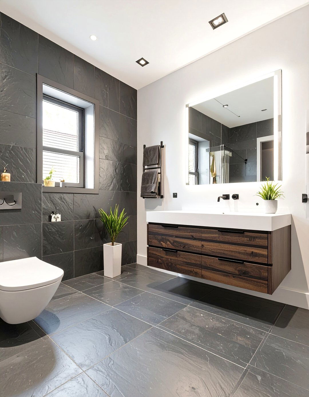 Dark and Dramatic Slate Bathroom Flooring - 30 bathroom flooring ideas