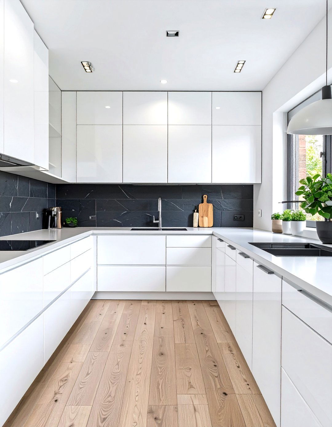 Dark and Dramatic Slate Tile Backsplash - 30 white cabinet kitchen backsplash ideas