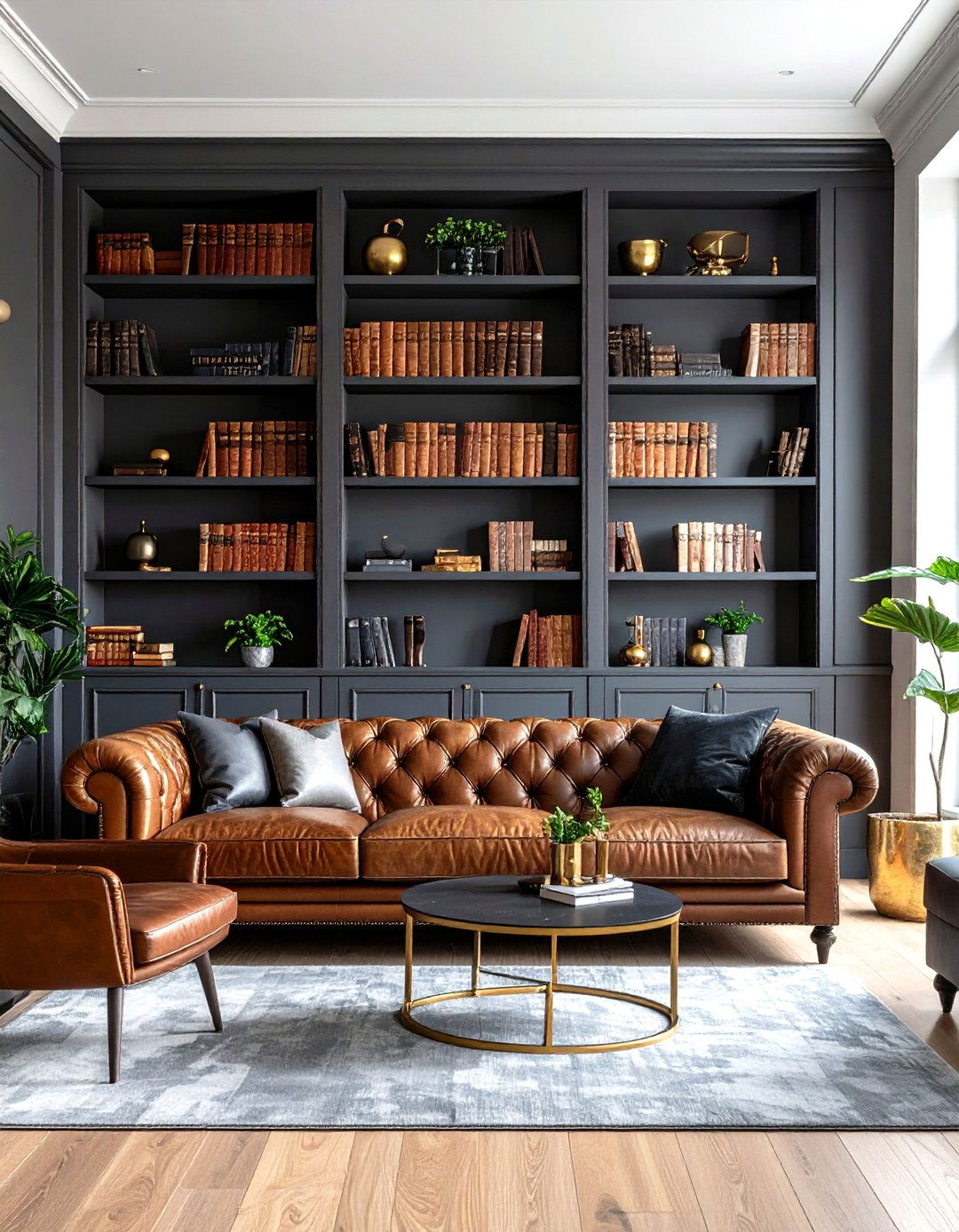 Dark and Moody Academia Style Living Room Library - 30 living room bookshelf ideas