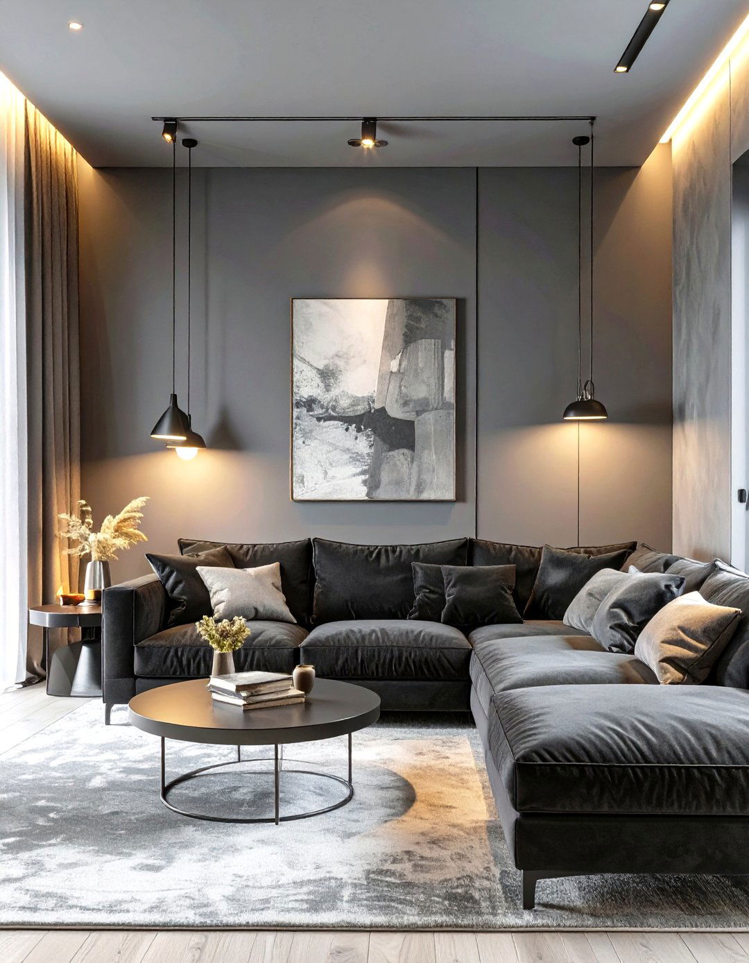 Dark and Moody Black and Grey Living Room - 30 modern black and grey living room ideas