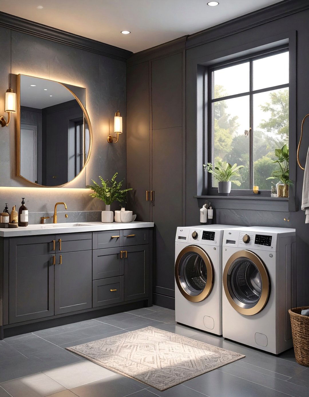Dark and Moody Elegance - 30 combination small bathroom and laundry room combo designs