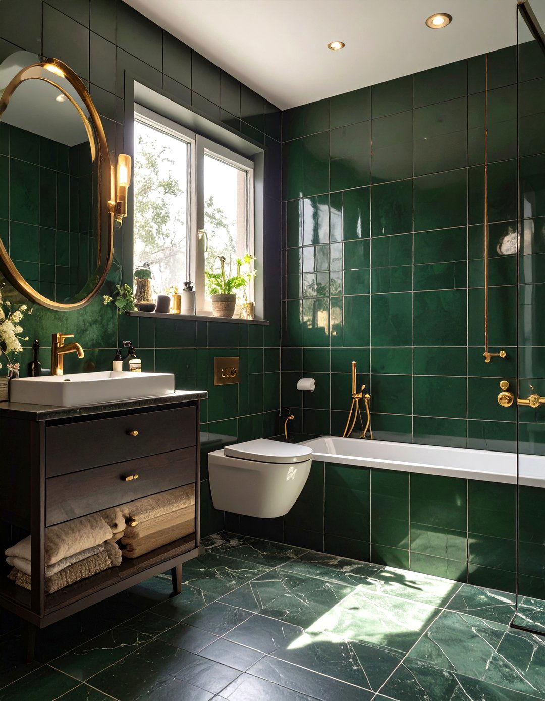 Dark and Moody Green Bathroom - 30 green tile bathroom ideas