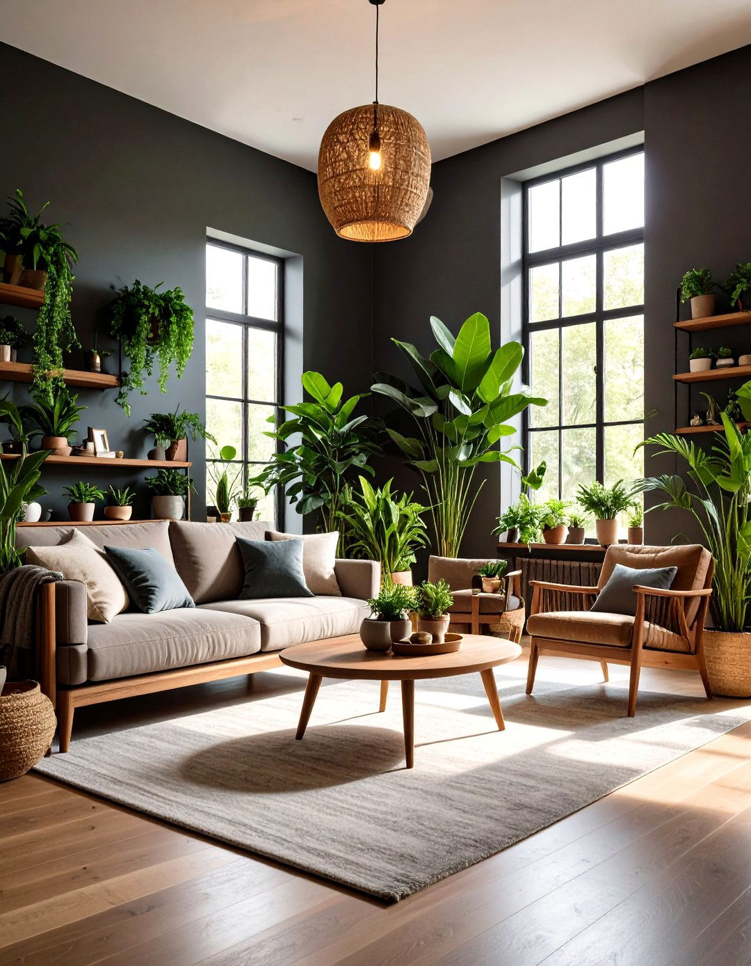 Dark and Moody Living Room with Deep Green Foliage - 30 living room indoor plants decoration ideas