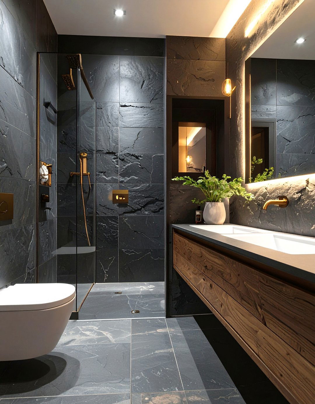 Dark and Moody Slate Tile Bathroom - 30 bathroom wall tile ideas